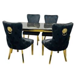 HOME LUXE INTERIOR Sofia 1.5m Black & Gold Marble Table & 4 Victoria Black Lion Chairs - thumbnail 1