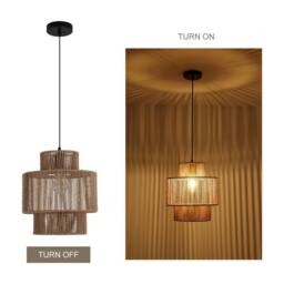 NIVOR Natural Boho Woven Rattan Pendant Light with Adjustable E27 Chandelier in Light Brown - thumbnail 3