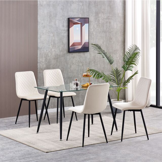 MCC Direct Set of 4 Velvet Fabric Upholstered Dining Chairs Lexi in Beige - image 1