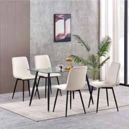 MCC Direct Set of 4 Velvet Fabric Upholstered Dining Chairs Lexi in Beige - thumbnail 1