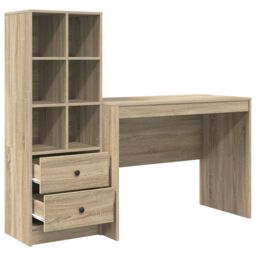 Berkfield Home Desk with Storage Sonoma Oak Engineered Wood in Brown - thumbnail 6