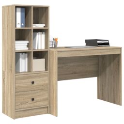 Berkfield Home Desk with Storage Sonoma Oak Engineered Wood in Brown - thumbnail 3