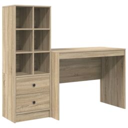 Berkfield Home Desk with Storage Sonoma Oak Engineered Wood in Brown - thumbnail 2
