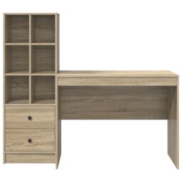 Berkfield Home Desk with Storage Sonoma Oak Engineered Wood in Brown - thumbnail 7