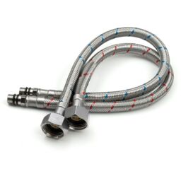 "Nes Home 1000mm Pair of G 1/2""BSP Kitchen or Basin Mixer Hose Pipe Tail M10 in Metallic Silver" - thumbnail 1