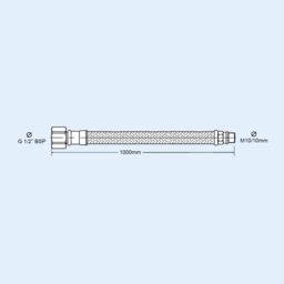 "Nes Home 1000mm Pair of G 1/2""BSP Kitchen or Basin Mixer Hose Pipe Tail M10 in Metallic Silver" - thumbnail 5