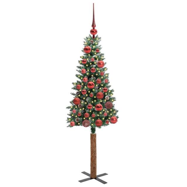 Berkfield Home Elegant Slim Christmas Tree with 150 LEDs Green & White 150 cm - image 1