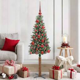Berkfield Home Elegant Slim Christmas Tree with 150 LEDs Green & White 150 cm - thumbnail 2