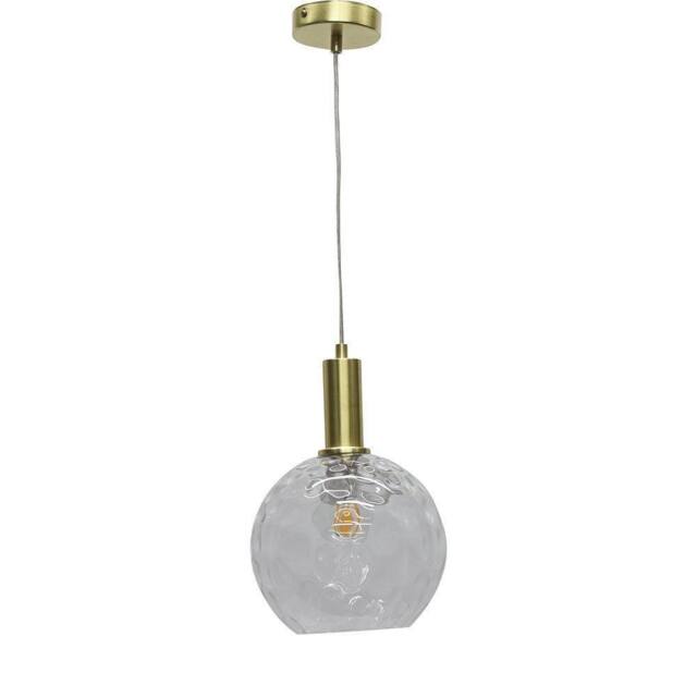 First Choice Lighting Barnum - Clear Dimple Glass Globe Satin Brass Deco Pendant Fitting - image 1