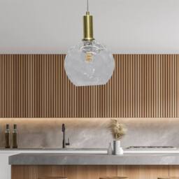 First Choice Lighting Barnum - Clear Dimple Glass Globe Satin Brass Deco Pendant Fitting - thumbnail 3