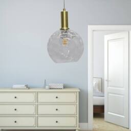 First Choice Lighting Barnum - Clear Dimple Glass Globe Satin Brass Deco Pendant Fitting - thumbnail 4