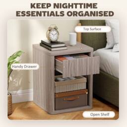 HOMCOM Modern Nightstand with Drawer & Open Shelf, Set of 2, Oak in Grey - thumbnail 4