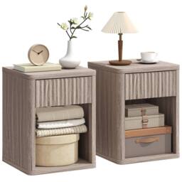 HOMCOM Modern Nightstand with Drawer & Open Shelf, Set of 2, Oak in Grey - thumbnail 2