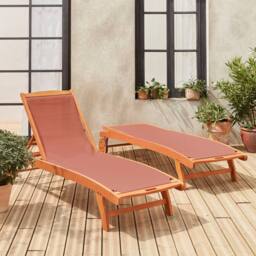 sweeek Pair Of Wooden & Textilene Sun Loungers in Terracotta - thumbnail 6