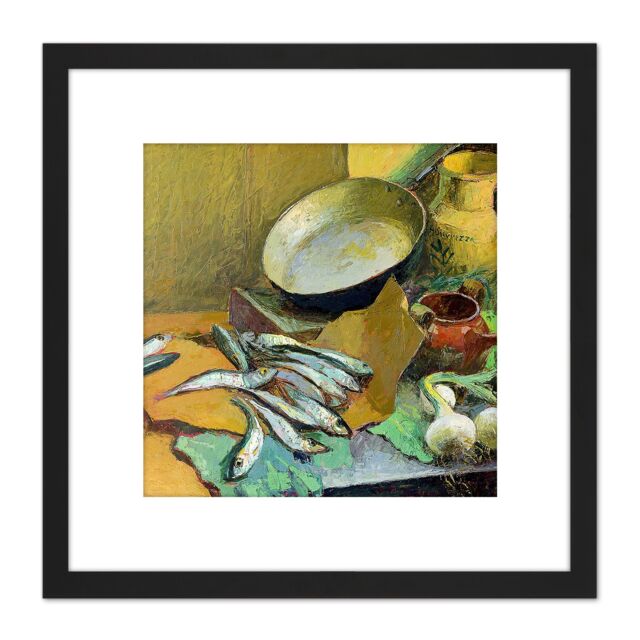 Artery8 Sicurezza Still Life With Anchovies Painting 8X8 Inch Square Wooden Framed Wall Art Print Picture with Mount in Black - image 1