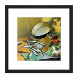 Artery8 Sicurezza Still Life With Anchovies Painting 8X8 Inch Square Wooden Framed Wall Art Print Picture with Mount in Black - thumbnail 1