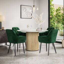 More4Homes Arlo White Marble Top W Oak Legs + Anika Velvet Dining Chair Set Of 4 in Green - thumbnail 1