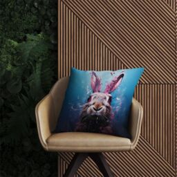 Warren Reed - Designer Rabbit Face Splashart Outdoor Cushion in Blue - Size: 60 cm x 60 cm - thumbnail 2