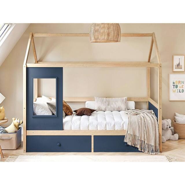 Flair Ted Play House Wooden Bed with Storage in Blue - Size: Single - image 1
