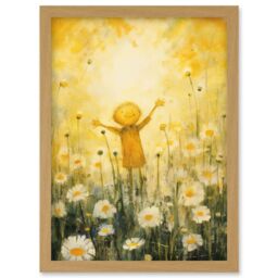 Artery8 Wall Art Print Sunshine Happiness & Flowers Everywhere Simple Kids Bedroom Nursery Artwork Framed A4 in Light Oak - thumbnail 1