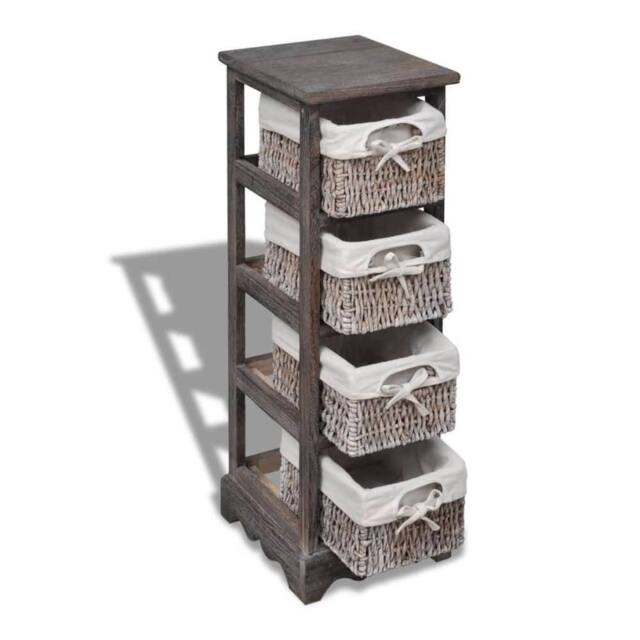 Berkfield Home Stunning Wooden Storage Rack 4 Weaving Baskets Brown - image 1