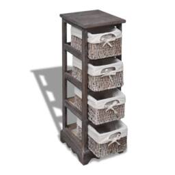 Berkfield Home Stunning Wooden Storage Rack 4 Weaving Baskets Brown - thumbnail 1