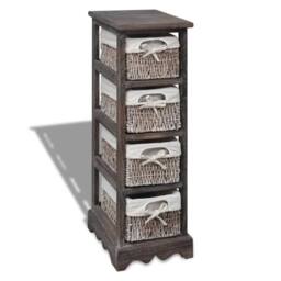 Berkfield Home Stunning Wooden Storage Rack 4 Weaving Baskets Brown - thumbnail 2