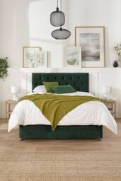 Aspire Olivier Divan, Plush Fabric, Strutted Headboard, 2 Drawers in Emerald - Size: Single - thumbnail 1