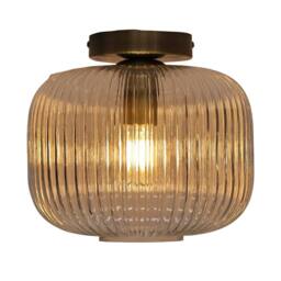 First Choice Lighting Set of 2 Batley Large - Ribbed Glass Antique Brass Ceiling Lights in Clear - thumbnail 3