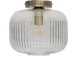 First Choice Lighting Set of 2 Batley Large - Ribbed Glass Antique Brass Ceiling Lights in Clear - thumbnail 2
