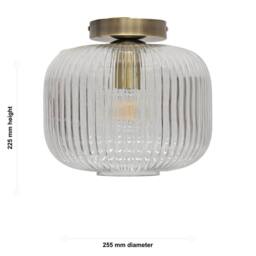 First Choice Lighting Set of 2 Batley Large - Ribbed Glass Antique Brass Ceiling Lights in Clear - thumbnail 6