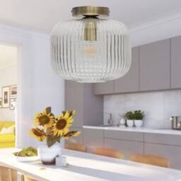 First Choice Lighting Set of 2 Batley Large - Ribbed Glass Antique Brass Ceiling Lights in Clear - thumbnail 5