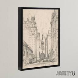 "Artery8 Joseph Pennell Broad Street View Pencil Cityscape Framed Canvas Art in Grey - Size: W12"" x H16""" - thumbnail 2