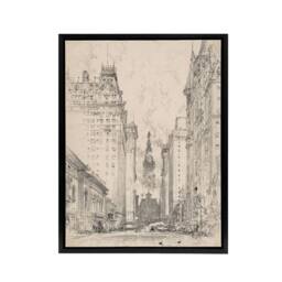 "Artery8 Joseph Pennell Broad Street View Pencil Cityscape Framed Canvas Art in Grey - Size: W12"" x H16""" - thumbnail 1