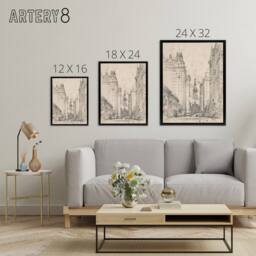 "Artery8 Joseph Pennell Broad Street View Pencil Cityscape Framed Canvas Art in Grey - Size: W12"" x H16""" - thumbnail 4