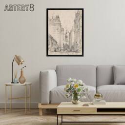 "Artery8 Joseph Pennell Broad Street View Pencil Cityscape Framed Canvas Art in Grey - Size: W12"" x H16""" - thumbnail 3