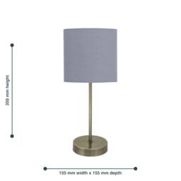 First Choice Lighting Antique Brass Stick Table Lamp with Grey Cotton Shade in Bronze - thumbnail 2
