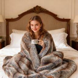 Gymax Soft Plush Throw Blanket 780GSM Fuzzy Faux Fur Decoration Blanket in Brown - thumbnail 6