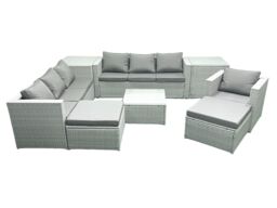 Fimous Wicker PE Rattan Sofa Garden Furniture Set with Armchair Square Coffee Table 2 Big Footstools 2 Side Tables Light Grey Mixed - thumbnail 2