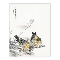 "Artery8 Greenfinch & Shepherd's Purse Plant Vintage Wall Art Print Kashu - Size: W18"" x H24""" - thumbnail 1