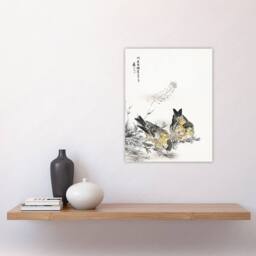 "Artery8 Greenfinch & Shepherd's Purse Plant Vintage Wall Art Print Kashu - Size: W18"" x H24""" - thumbnail 4
