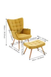 Living and Home Yellow Linen Upholstered Armchair with Footstool - thumbnail 6