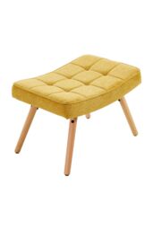 Living and Home Yellow Linen Upholstered Armchair with Footstool - thumbnail 4