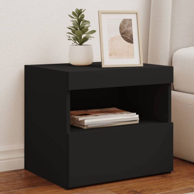 Berkfield Home Bedside Cabinet with LED Lights Black 50x40x45 cm - Size: 50 x 40 x 45 cm - image 1