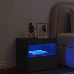 Berkfield Home Bedside Cabinet with LED Lights Black 50x40x45 cm - Size: 50 x 40 x 45 cm - thumbnail 4