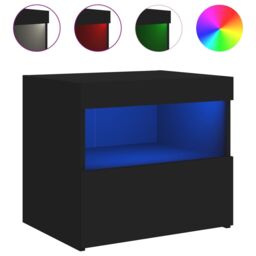 Berkfield Home Bedside Cabinet with LED Lights Black 50x40x45 cm - Size: 50 x 40 x 45 cm - thumbnail 2
