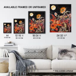 "Artery8 Trippy Sunflowers at Sunset Design Psychedelic Wall Art Print in Orange - Size: W12"" x H16""" - thumbnail 3