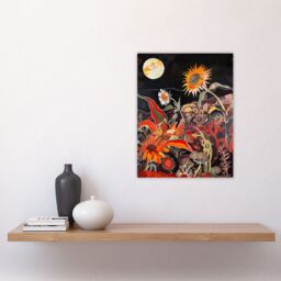 "Artery8 Trippy Sunflowers at Sunset Design Psychedelic Wall Art Print in Orange - Size: W12"" x H16""" - thumbnail 4