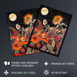 "Artery8 Trippy Sunflowers at Sunset Design Psychedelic Wall Art Print in Orange - Size: W12"" x H16""" - thumbnail 2