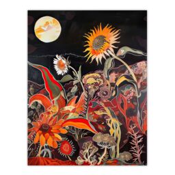 "Artery8 Trippy Sunflowers at Sunset Design Psychedelic Wall Art Print in Orange - Size: W12"" x H16""" - thumbnail 1